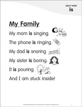 sight poem poems family words word rhyming kindergarten english scholastic kids printable worksheet preschool printables teachables reading super songs practice