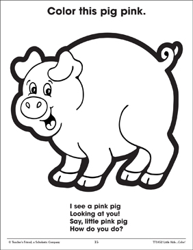 Pink Pig and Color Poem Printable Coloring Pages
