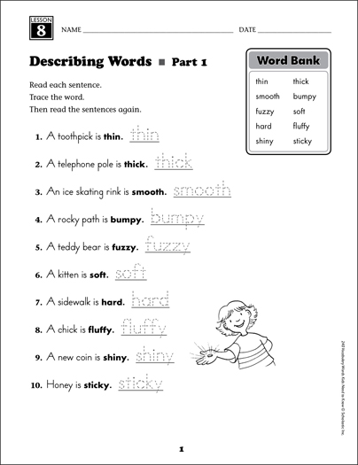 Describing Words Grade 1 Vocabulary Printable Skills Sheets