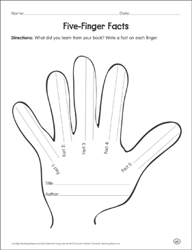 Five-Finger Facts: Reading Response Organizer | Printable Graphic
