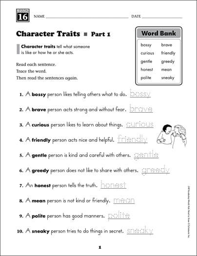 Character Traits (Content Words): Grade 2 Vocabulary | Printable Skills