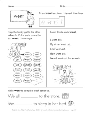 Sight Word Practice Page for “went” | Printable Skills Sheets