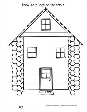 Straight Lines On A Log Cabin Pre Writing Practice Page