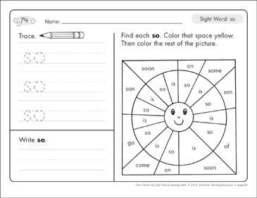 Sight Word (so): Sight Words Learning Mat | Printable Skills Sheets