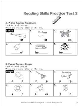 Reading Skills Practice Test 2 (Grade 1) | Printable Test Prep, Tests