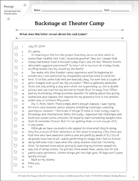 Backstage At Theater Camp Text Questions Printable Texts And