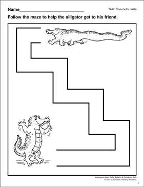 Alligator Maze: Fine-Motor Skills | Printable Skills Sheets and Mazes