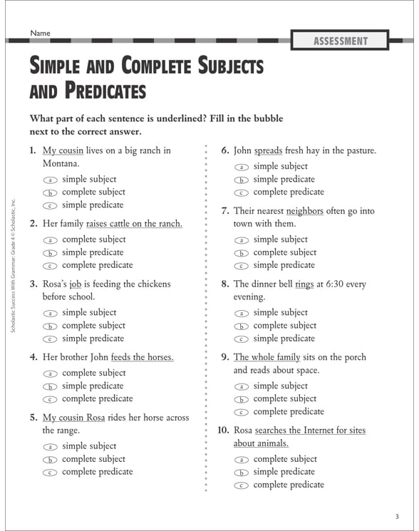 Simple And Complete Subjects And Predicates Grammar Practice Grades 66330 Hot Sex Picture 