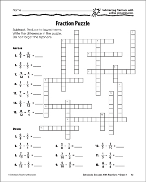fraction puzzle subtracting fractions with unlike denominators fraction puzzle subtracting fractions with unlike denominators