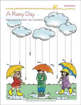 A Rainy Day: Handwriting Practice (Downward Lines) | Printable Skills