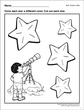 Cutting Out Stars: Preschool Basic Skills (Scissor Skills) | Printable