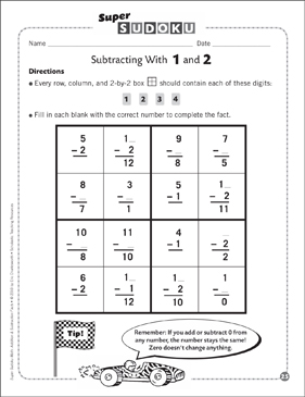 Sudoku Puzzle: Subtracting With 1 and 2 | Printable Sudoku and Skills