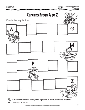 Careers From A To Z Review Uppercase Letters Printable Skills