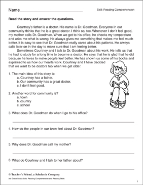 Reading Comprehension Passage and Questions: 3rd Grade ...