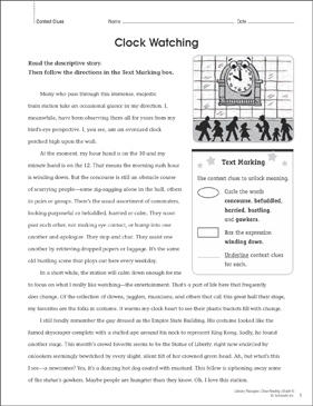 Clock Watching: Close Reading Passage | Printable Lesson Plans, Ideas