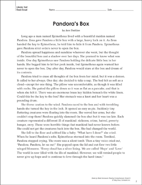 Pandora’s Box: Reading Homework | Printable Skills Sheets and Texts