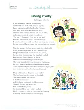 Sibling Rivalry: Reading Homework | Printable Texts and Skills Sheets