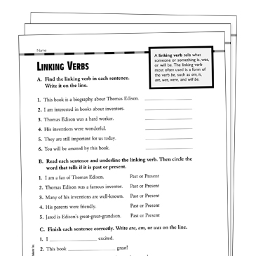 Linking Verbs Grade 3 Collection | Printable Leveled Learning Collections