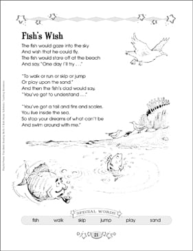 Fish S Wish Building Reading Skills With Poetry Printable Lesson Plans And Ideas Skills Sheets