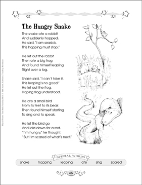 The Hungry Snake: Building Reading Skills With Poetry | Printable Lesson  Plans and Ideas, Skills Sheets