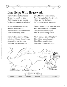 Dino Helps With Housework: Building Reading Skills With Poetry | Printable  Lesson Plans and Ideas, Skills Sheets