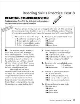 Reading Skills Practice Test 8 Grade 4