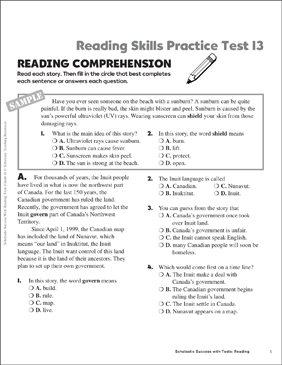 Reading Skills Practice Test 13 Grade 4 Printable Test Prep