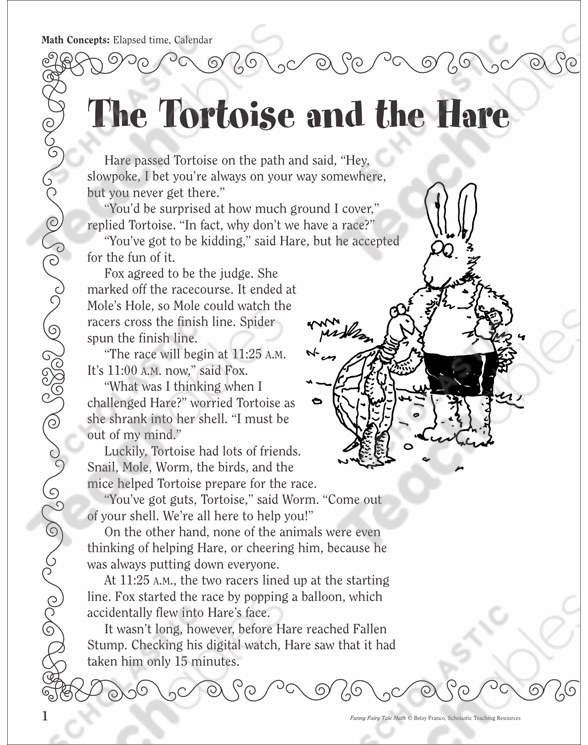 The Tortoise And The Hare Elapsed Time Calendar A Funny Fairy Tale Math Activity Printable Texts Skills Sheets