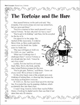 The Tortoise And The Hare Elapsed Time Calendar A Funny Fairy Tale Math Activity Printable Texts Skills Sheets