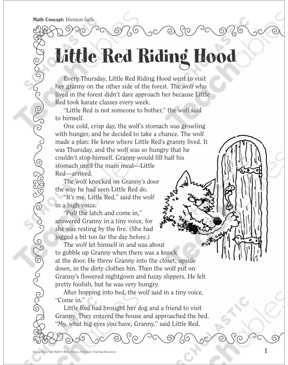 Little Red Riding Hood Division Facts A Funny Fairy Tale Math Activity Printable Texts Skills Sheets