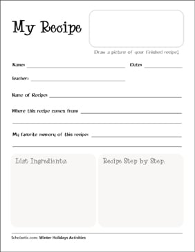my recipe printable skills sheets lesson plans and ideas