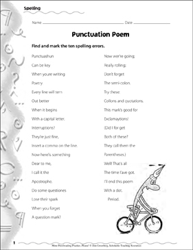 Punctuation Poem Spelling Proofreading Practice Printable