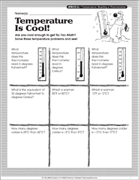 Temperature Is Cool! (Thermometer): Tic-Tac-Math | Printable ...