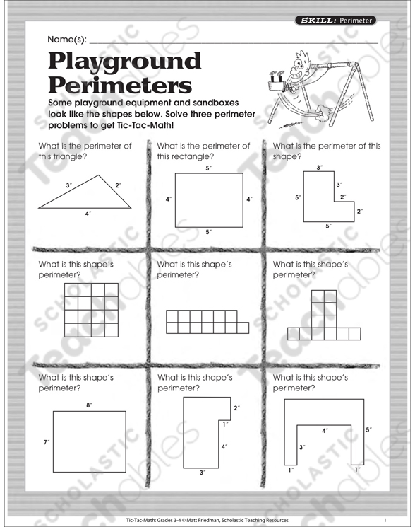 Playground Perimeters TicTacMath Printable Games, Puzzles and
