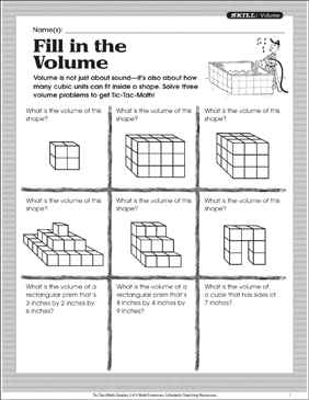 Fill in the Volume: Tic-Tac-Math | Printable Games and ...