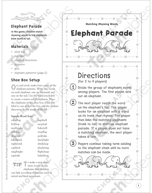 Elephant Parade (Matching Rhyming Words): Word Family Shoe ...