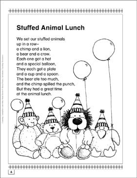 Stuffed Animal Lunch: Math Poem & Activities | Printable ...
