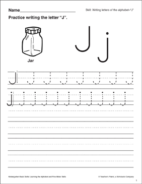 letter j letter formation practice kindergarten basic skills printable skills sheets