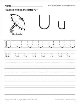 letter u letter formation practice kindergarten basic skills