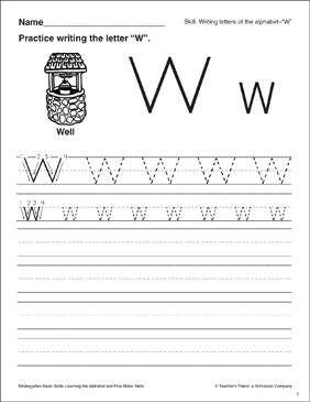 letter w letter formation practice kindergarten basic skills printable skills sheets