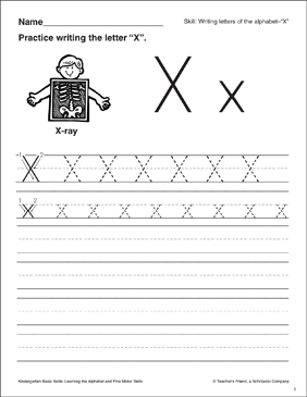 letter x letter formation practice kindergarten basic skills