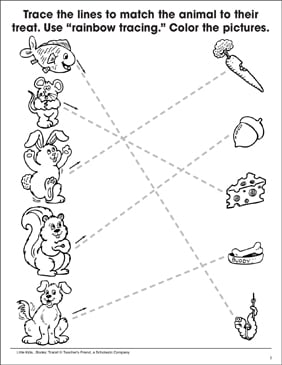 tracing skills matching animals to their treats printable skills sheets