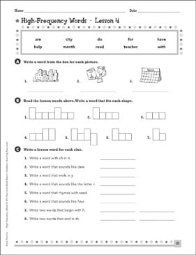 High-Frequency Words Practice Lesson 4 | Printable Skills Sheets