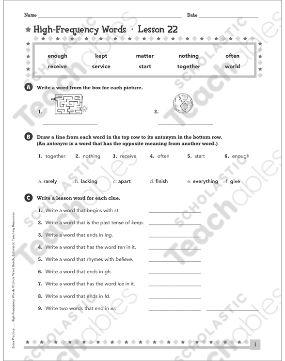 High-Frequency Words Practice Lesson 22 | Printable Skills Sheets