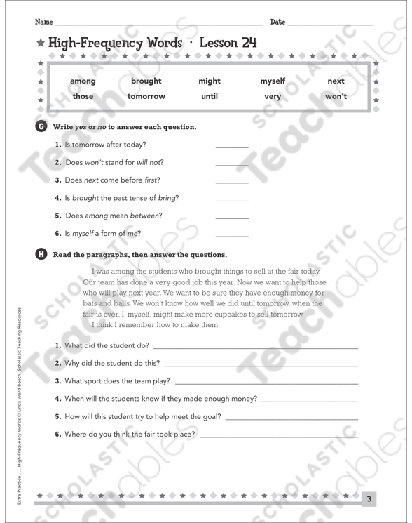High-Frequency Words Practice Lesson 24 | Printable Skills Sheets