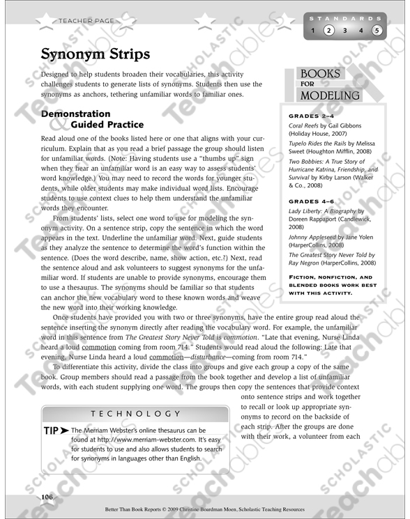 Synonym Strips Better Than Book Reports Printable Book Reports