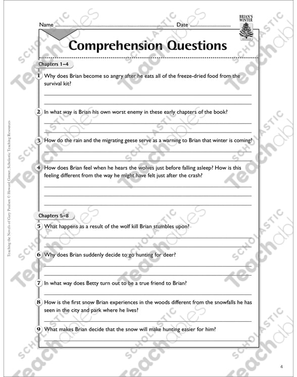 Brian S Winter Teaching With Gary Paulsen Novels Printable