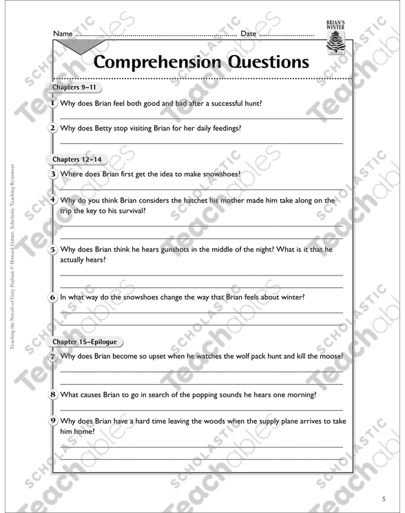 Brian S Winter Teaching With Gary Paulsen Novels Printable