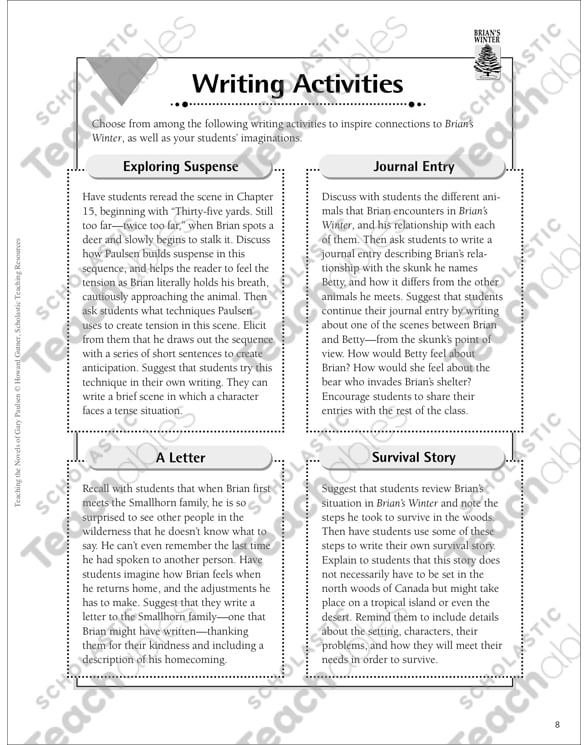 Brian S Winter Teaching With Gary Paulsen Novels Printable