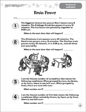 Brain Power Factors Multiples Printable Skills Sheets